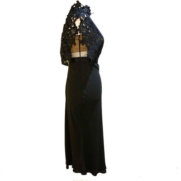 Self-Portrait Guipure Lace and Crepe Midi Evening Dress Black US 4 Small - Picture 5 of 12